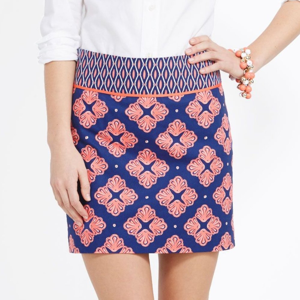 New VINEYARD VINES Shell Print Skirt NWT Blue/Coral Pink